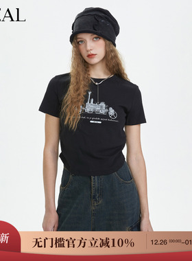 it'real瑞尔春季新款圆领休闲时尚短款短袖T恤女