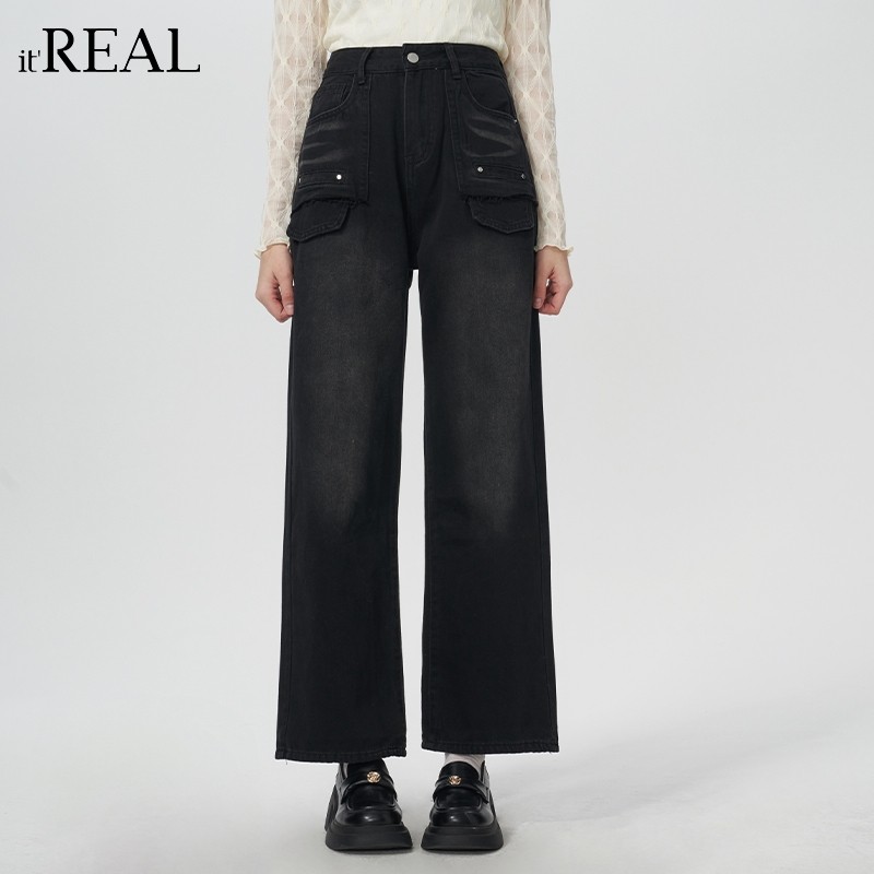 it'real瑞尔复古高街阔腿牛仔裤女春季新款宽松显瘦直筒裤子,女装/女士精品,牛仔裤,淘宝优惠券,粉丝福利购,淘宝优惠卷