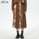 复古拼接印花伞裙半身裙设计感A字裙 法式 real瑞尔秋新款
