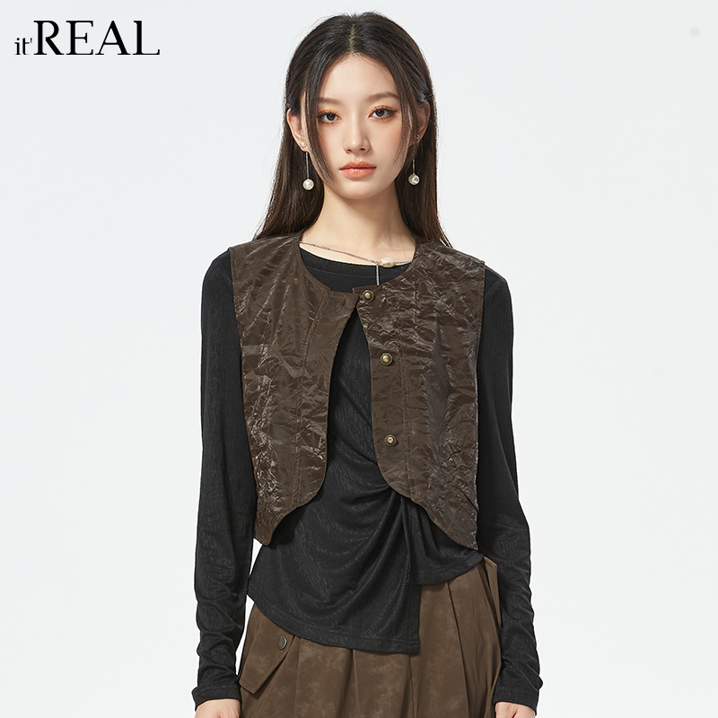 瑞尔复古短圆领马甲马夹