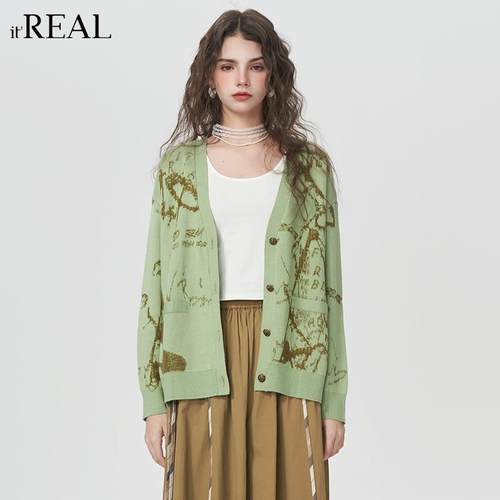 时髦洋气上衣itreal针织开衫V领