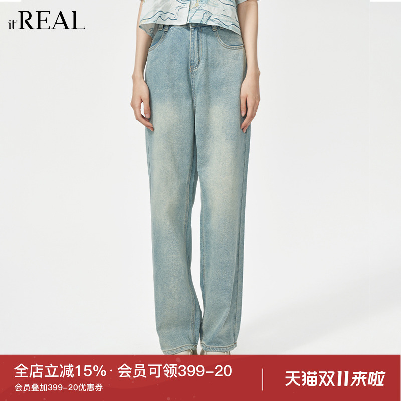 瑞尔美式复古牛仔裤女2025春夏