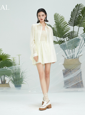 it'real瑞尔夏新款极简风轻薄长袖衬衫连体短裤两件套装