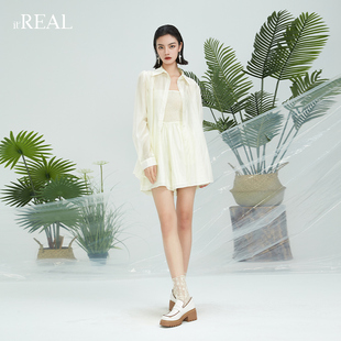 real瑞尔夏新款 两件套装 极简风轻薄长袖 连体短裤 衬衫
