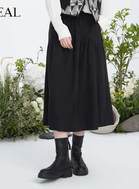 it'real瑞尔春新款法式黑色伞裙半身裙高腰显瘦a字长款半裙