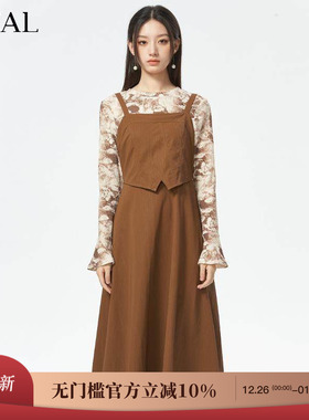 it'real瑞尔秋新款法式复古吊带裙外搭叠穿森系背带连衣裙