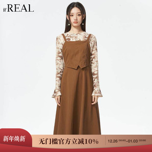 复古吊带裙外搭叠穿森系背带连衣裙 法式 real瑞尔秋新款