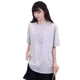 it'real瑞尔夏新款美式复古印花短袖T恤女小众设计感上衣女