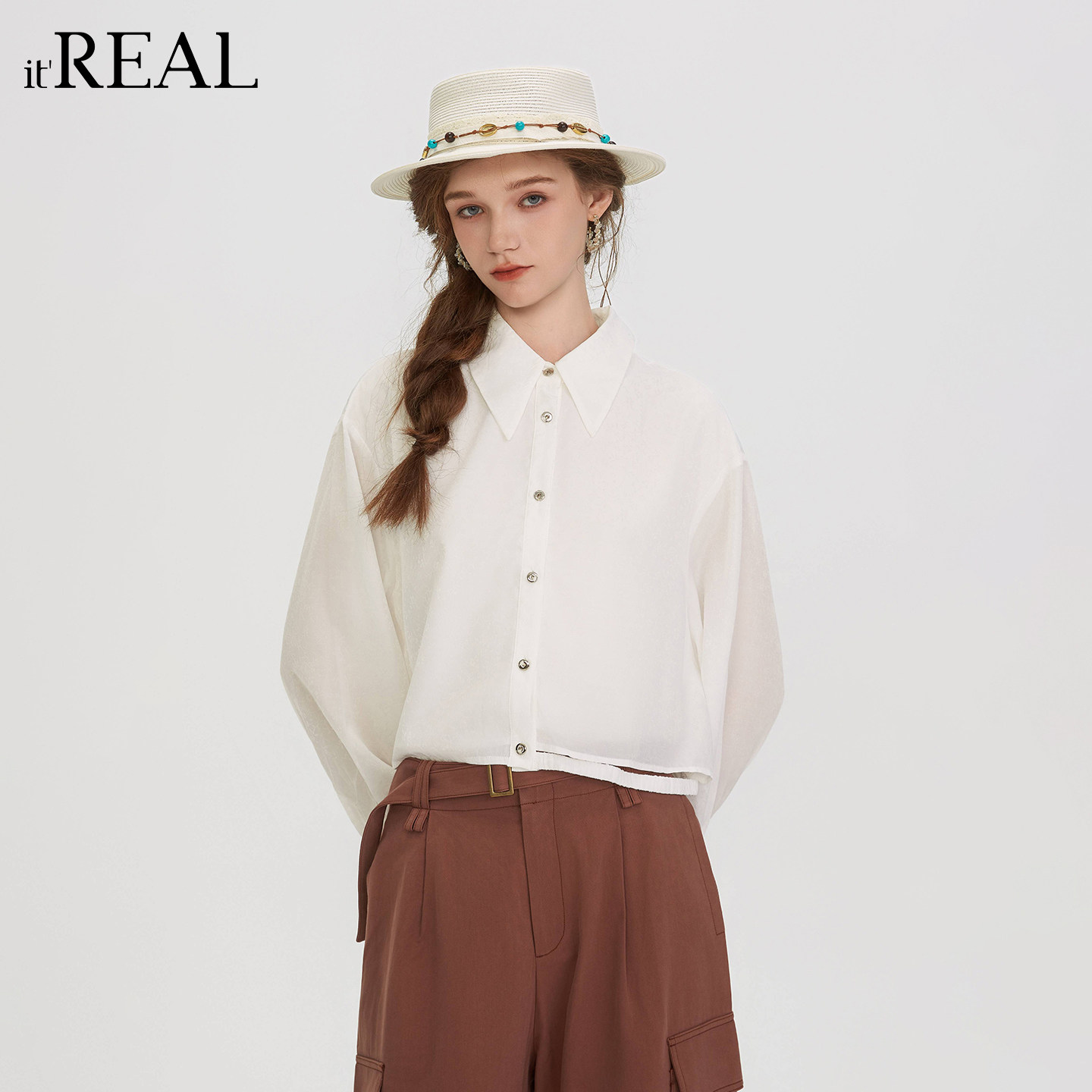 短款翻领松弛通勤风衬衫女图片
