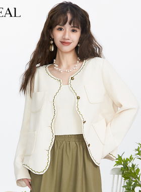 it'real瑞尔小香风圆领短外套女春款百搭通勤设计感夹克上衣