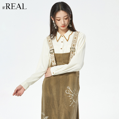 瑞尔工装风伞裙背带裙