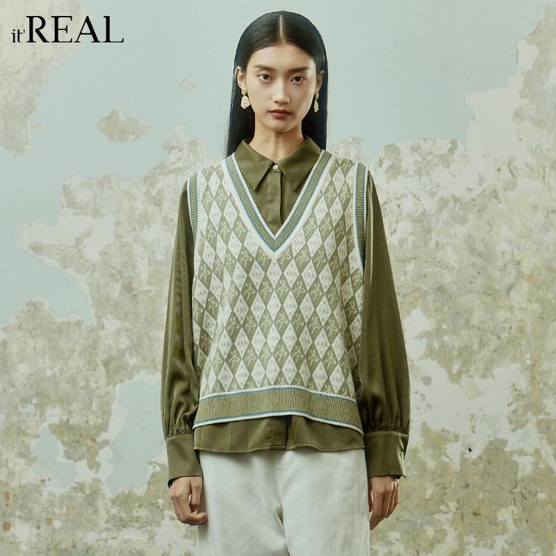 itreal复古格子马甲宽松百搭