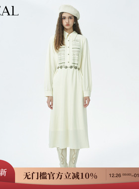 it'real瑞尔冬季新款文艺休闲长款长袖翻领连衣裙