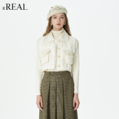 real瑞尔秋季 新款 静奢复古粗花呢通勤短款 毛边无袖 马夹