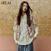 real瑞尔秋季 新款 复古风无袖 开衫 针织马夹上衣女
