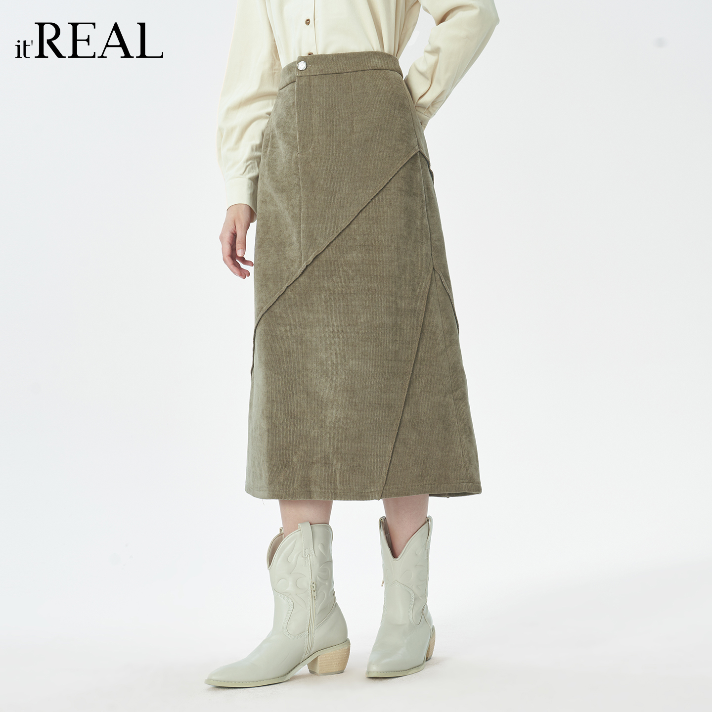 纽扣设计感中长款半身直筒裙