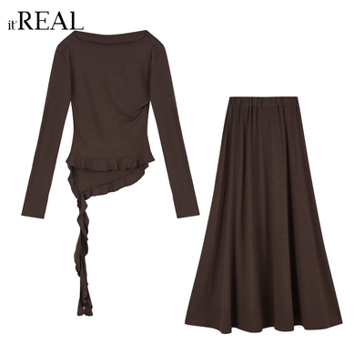 春装温柔风显瘦飘带大摆裙两件套