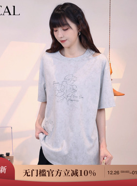 it'real瑞尔夏新款美式复古印花短袖T恤女小众设计感上衣女