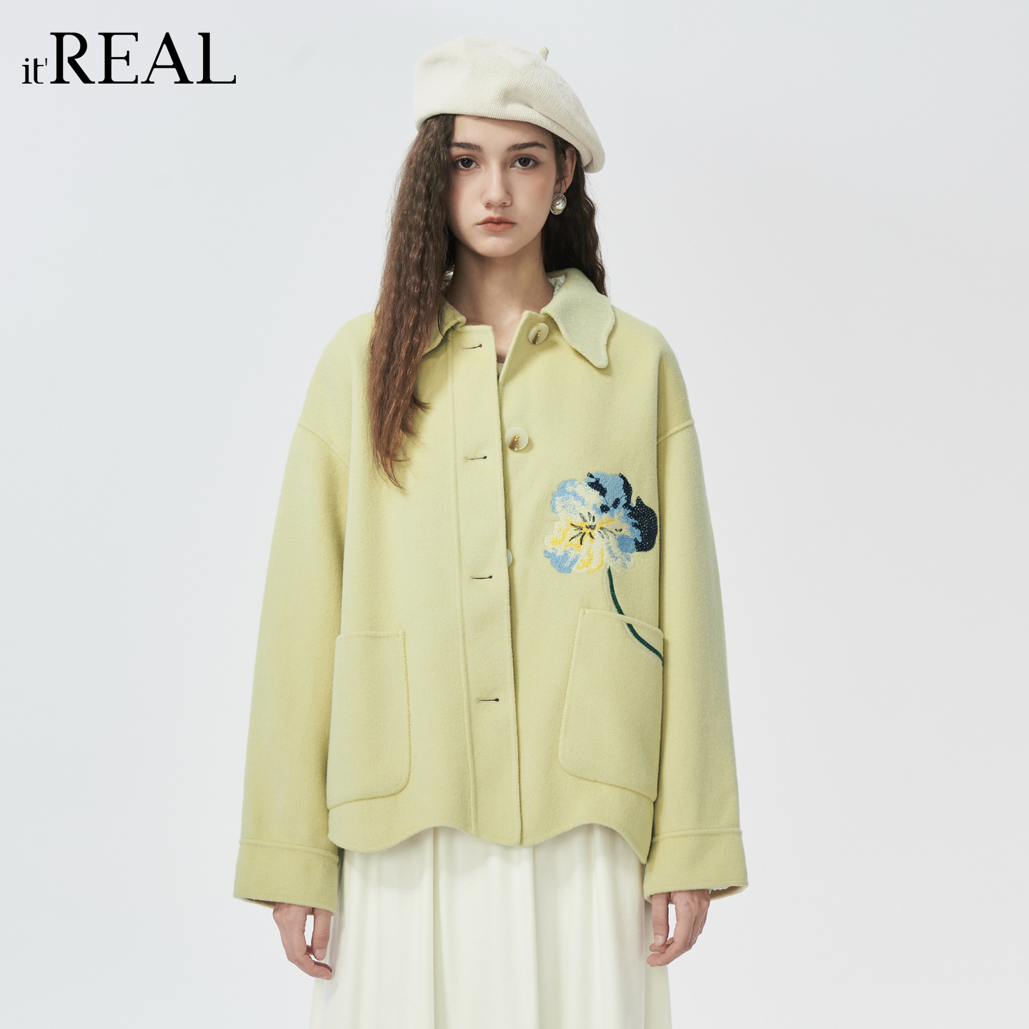 it'real瑞尔冬季新款简约气质不规则毛呢外套女