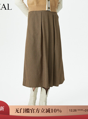 it'real瑞尔秋季新款复古风经典格纹显瘦减龄半身伞裙