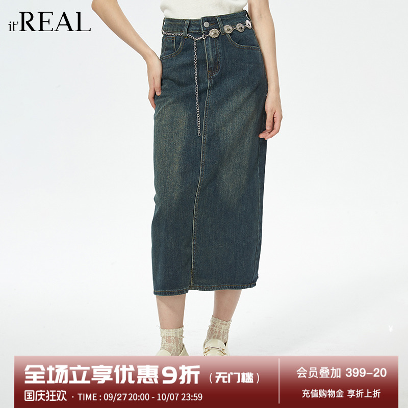 瑞尔中长牛仔裙复古牛仔裙