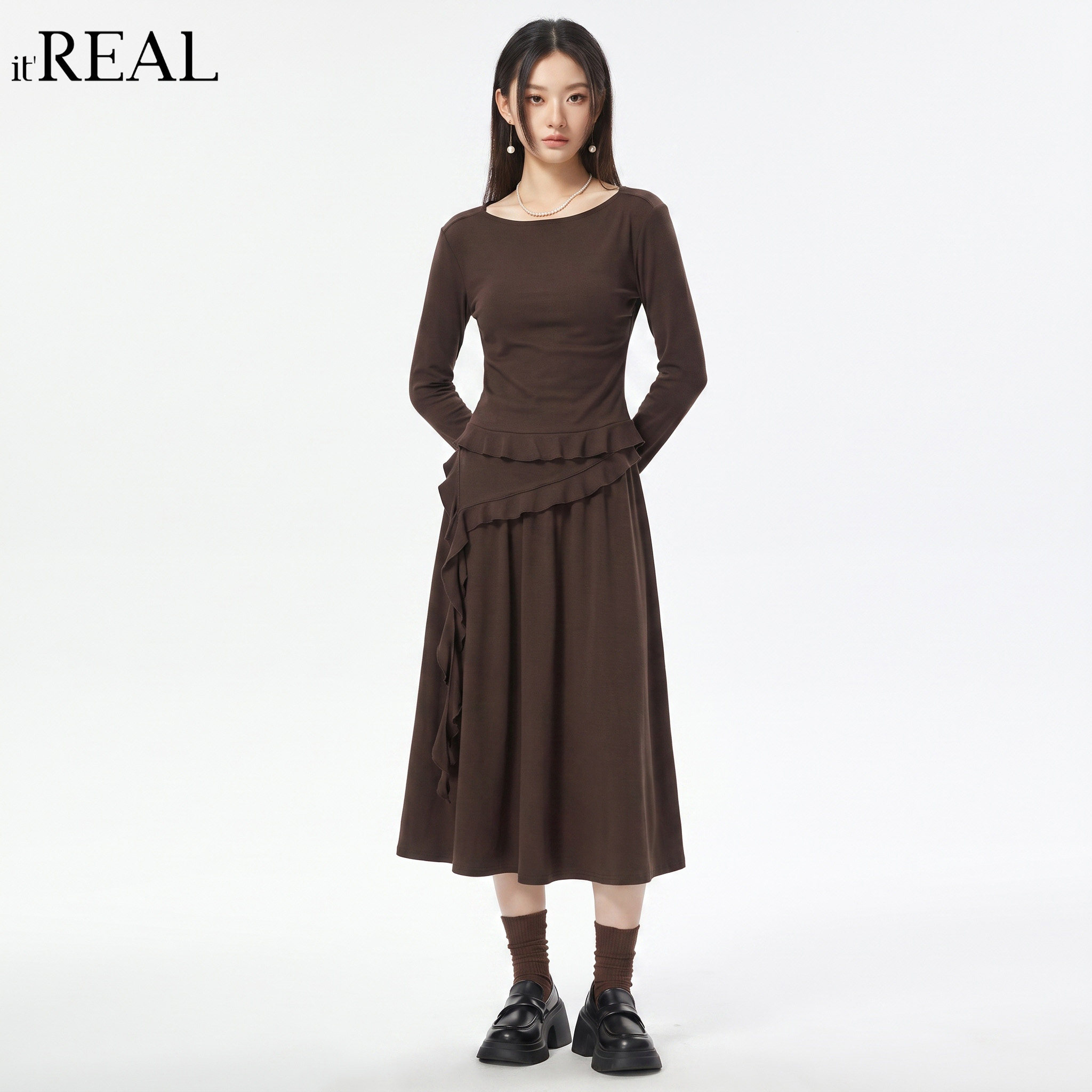 it'real设计感飘带上衣大摆裙套装女春装温柔风显瘦通勤两件套