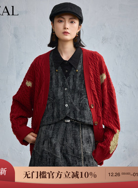 it'real瑞尔25年冬季新款圣诞风休闲复古时尚毛织开衫女