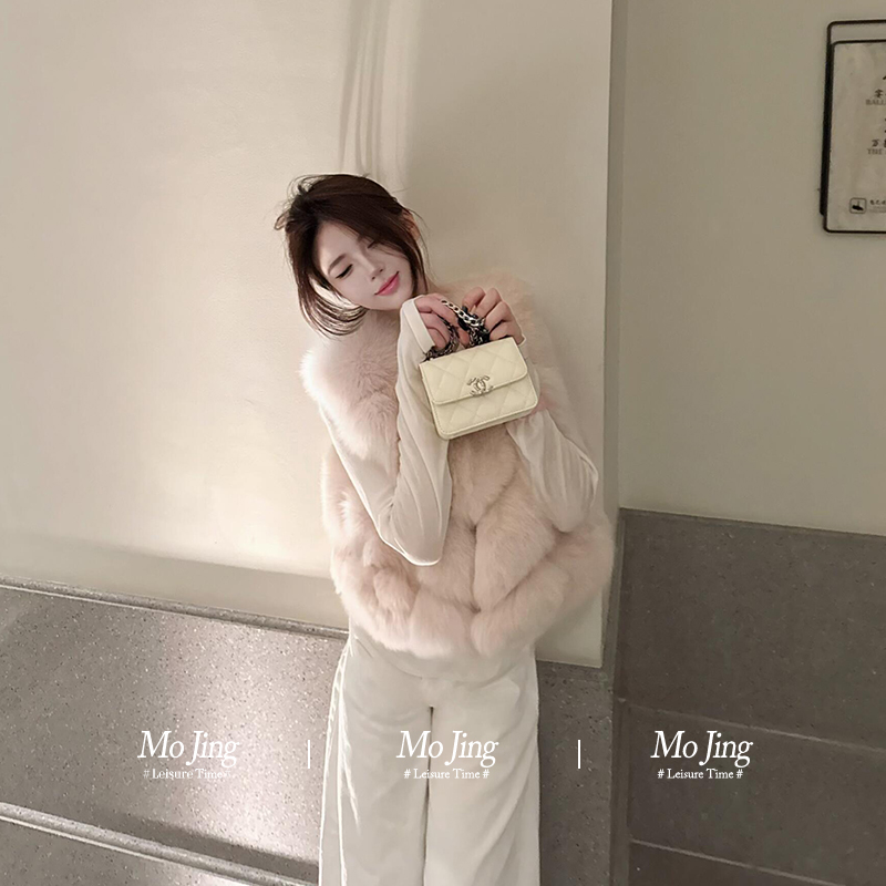 粉色狐狸毛皮草马甲女秋冬短款千金风高级感显瘦百搭毛毛背心外套