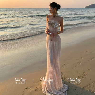 修身中长款镂空度假包臀鱼尾裙子