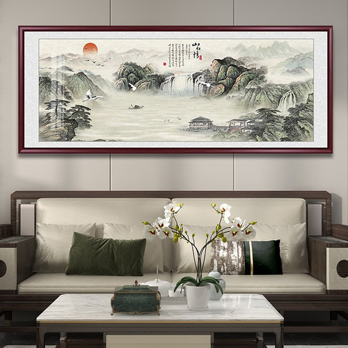 寓意好山水画挂画背有靠山壁画