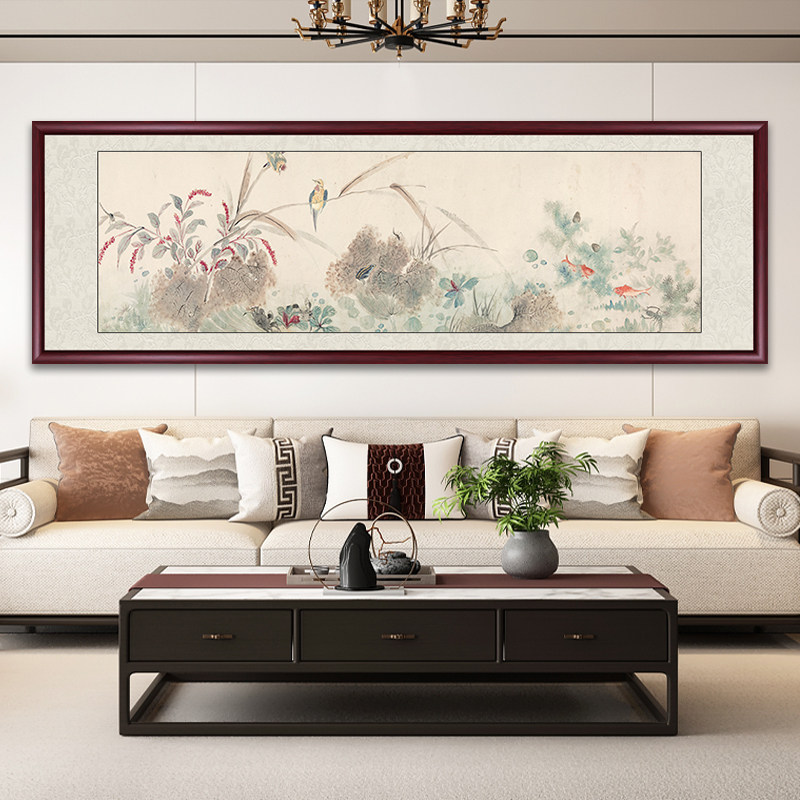 新中式客厅装饰画花鸟国画大气茶室挂画横幅高级感沙发背景墙壁画