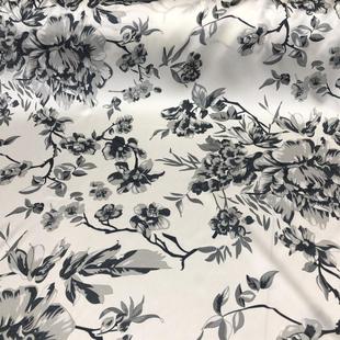 白色底桑蚕丝真丝缎面料喷绘印花19姆米弹力花朵丝绸服装 布料