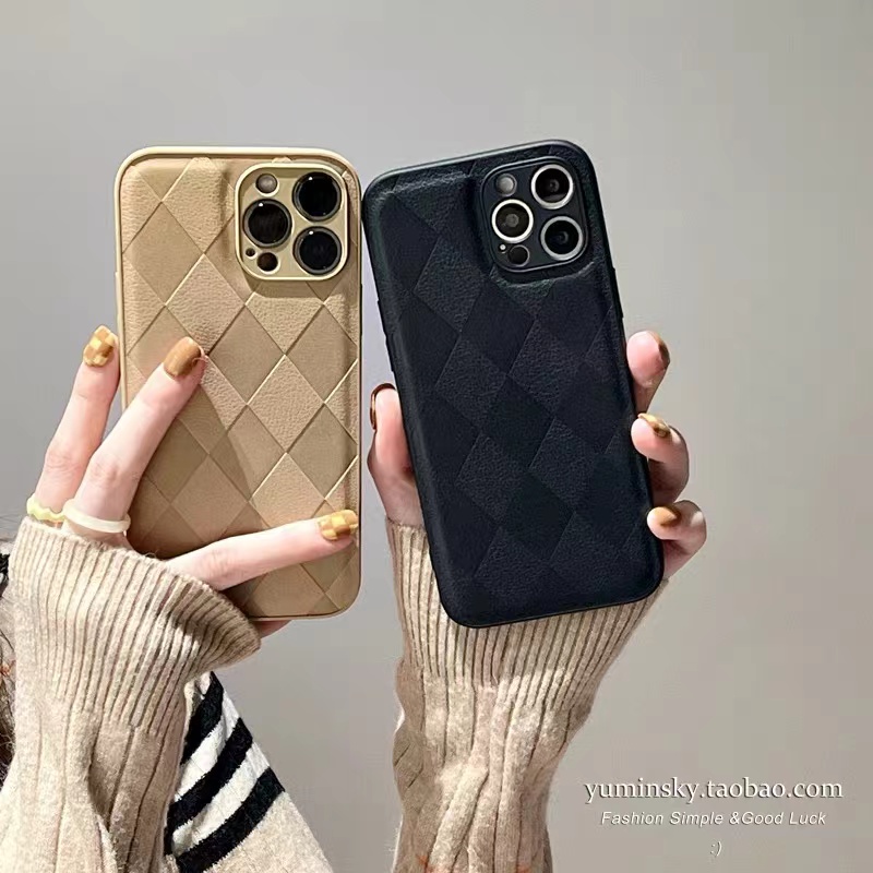 菱格皮纹适用iPhone16手机壳15pro创意13promax苹果12防摔11/xs全包镜头7plus/xr高级感14Pro保护套8男女款