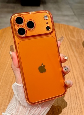 活力橙色适用苹果17手机壳16Pro透明亚克力iPhone17Promax硬16壳15Pro男13女款14保护套16plus镜头全包12简约