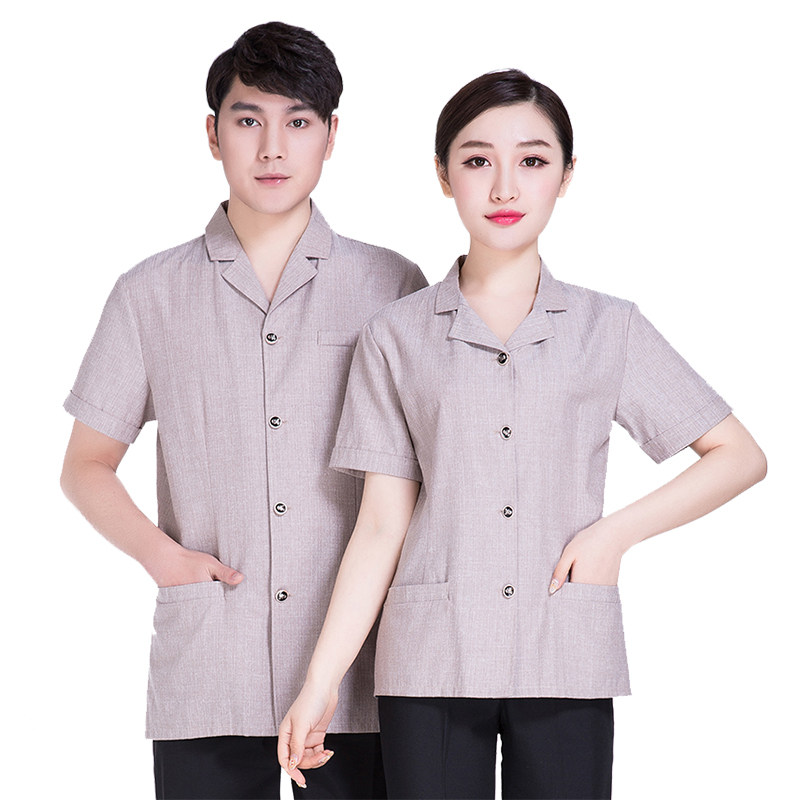 保洁工作服短袖夏装女棉麻透气商场医院物业清洁工衣服套装男薄款