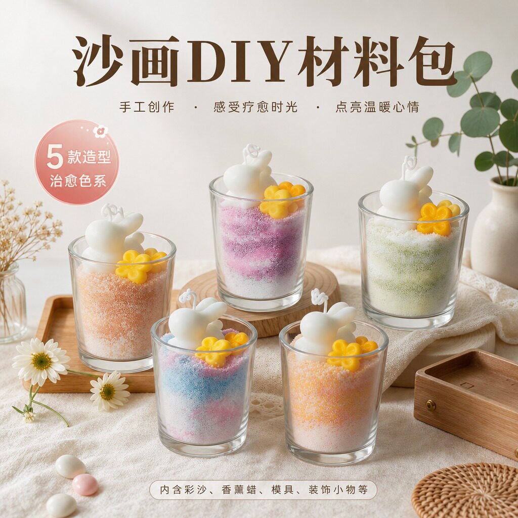 新款创意手工小兔沙画蜡烛DIY材料包手工礼物伴手礼沙龙团建暖场