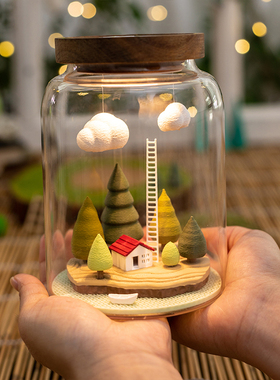 阿楹 奶油高级小众微景观摆件玻璃瓶书柜幼儿园耶诞装饰乔迁礼品