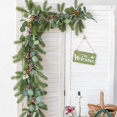 阿迎圣诞壁炉藤藤屋顶挂饰楼梯门门楣店门布局松枝道具