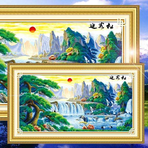 十字绣原版图纸s原扫电子图迎客松锦绣山河