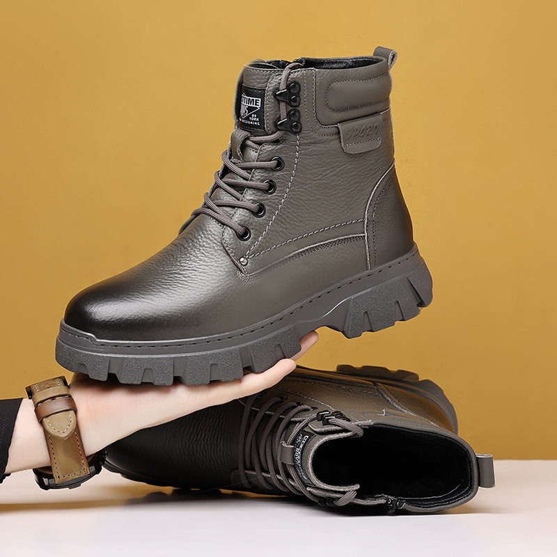 头层牛皮冬季男士棉鞋真皮羊毛保暖马丁靴加绒工装靴男款靴子皮靴
