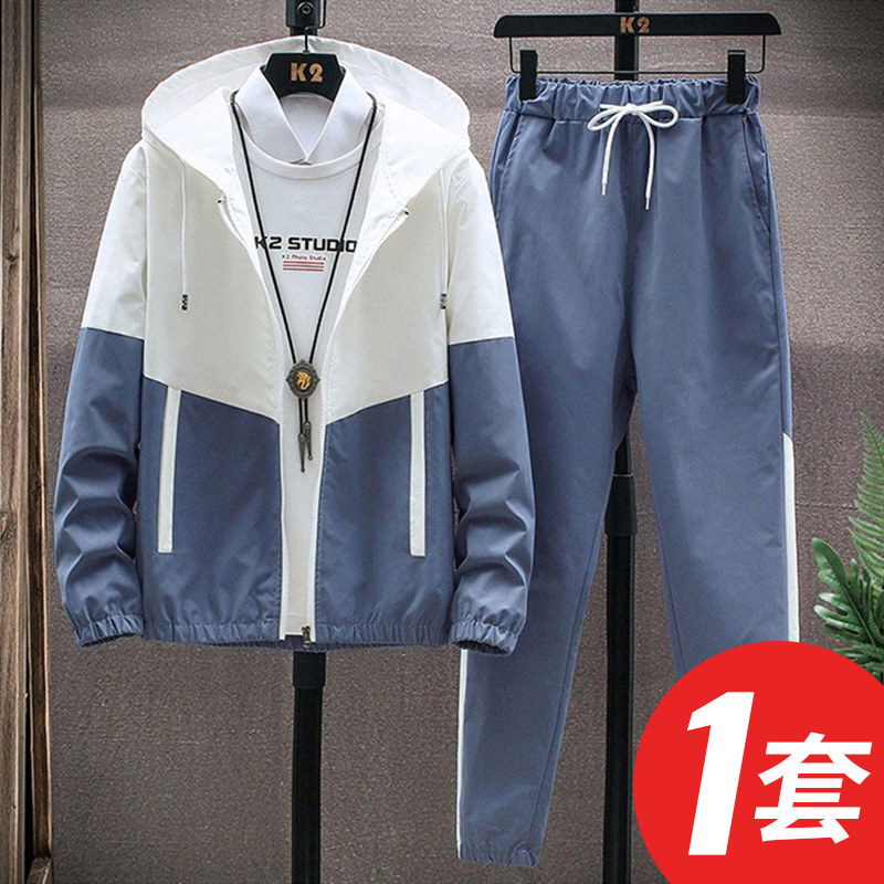 运动休闲套装男时尚外套春秋季新款潮流夹克帅气一套搭配束脚裤子