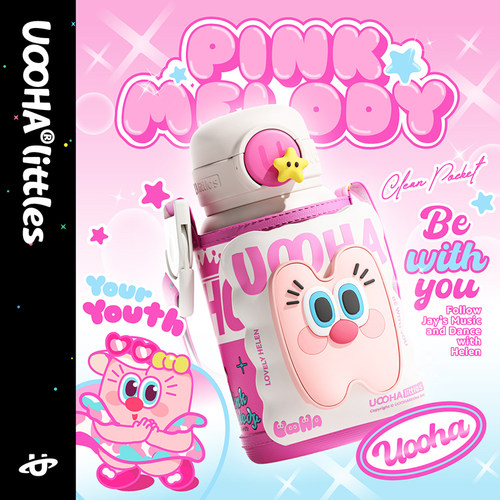 uooha周杰伦二次元形象周同学联名款粉色旋律保温杯运动水杯