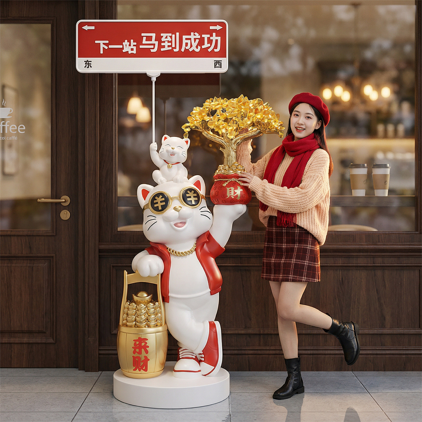 开业大吉招财猫摆件咖啡店前台高档大气大型落地装饰品生意兴隆