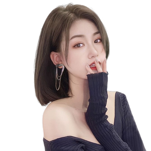 蕾丝假发真发全真人发中分八字刘海波波头短发发型女夏季假发套