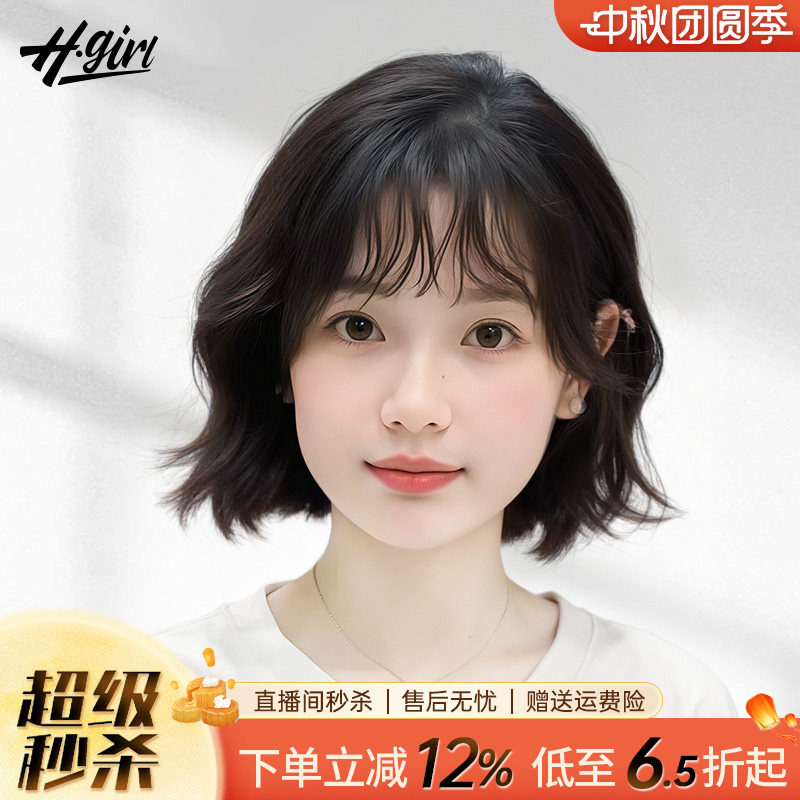 羊毛卷假发女短发真发头套全真自然仿真蕾丝全头套式假发