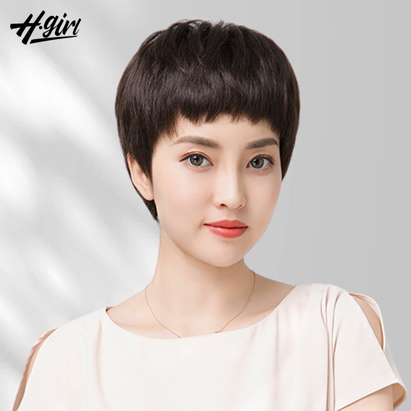 狗啃刘海假发全头套女真人发丝中老年妈妈款自然短发夏季薄款假发