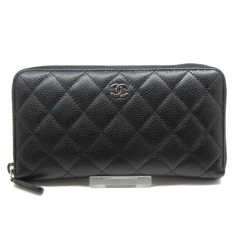 中古香奈儿9新双C Logo荔枝纹化妆包黑色35705494