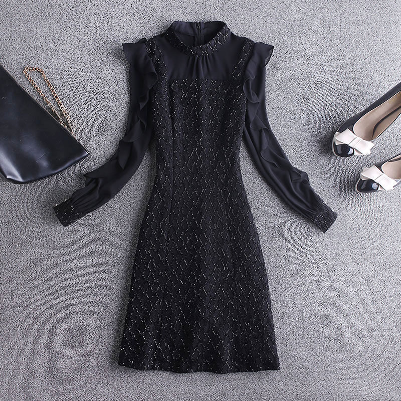 赫本风连衣裙2020新款女秋冬黑色名媛气质显瘦春秋款长袖小黑裙子