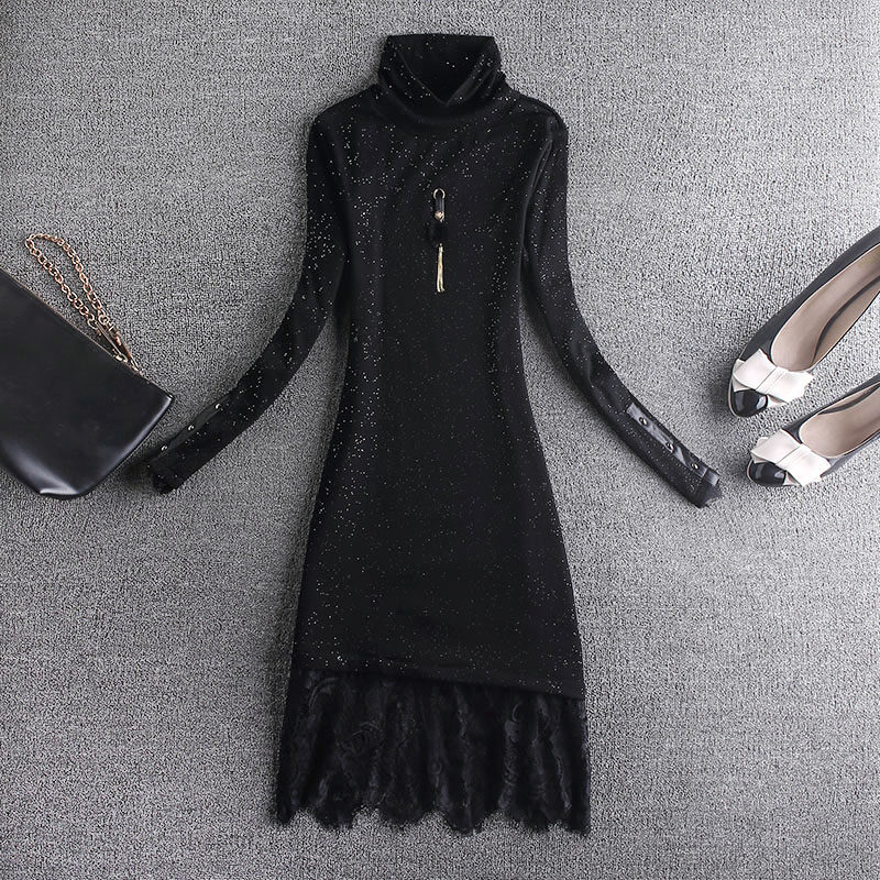 高领打底衫女秋冬内搭加绒长袖2020年新款中长款洋气蕾丝内搭上衣