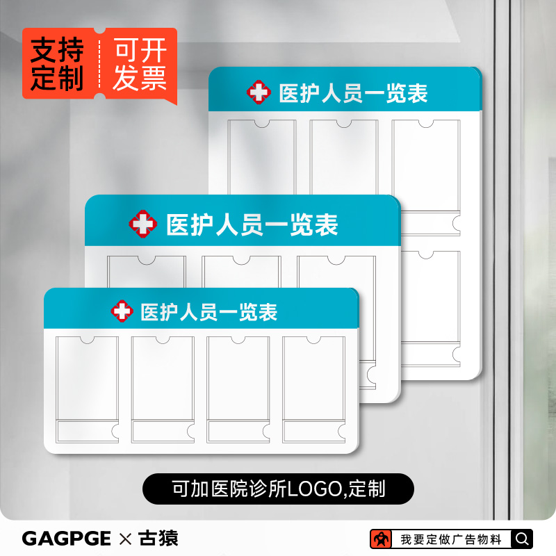 口腔医疗诊所科室医务人员一览表标识牌医院员工信息公示栏岗位牌